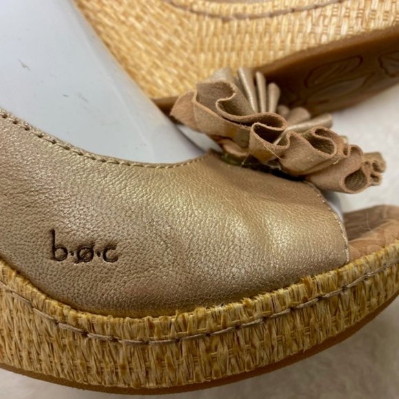 BOC Born Leather Floral Peep Toe Slingback Wedge Espadrilles Sandals,‎ size 7 - Picture 5 of 12